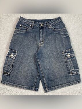 VTG Rhino Cargo Jean Shorts Men's Size 31 Baggy Denim Y2K Jorts Vintage 12" Ins